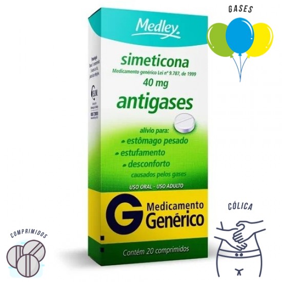 Simeticona 40 mg com 20 comprimidos Medley